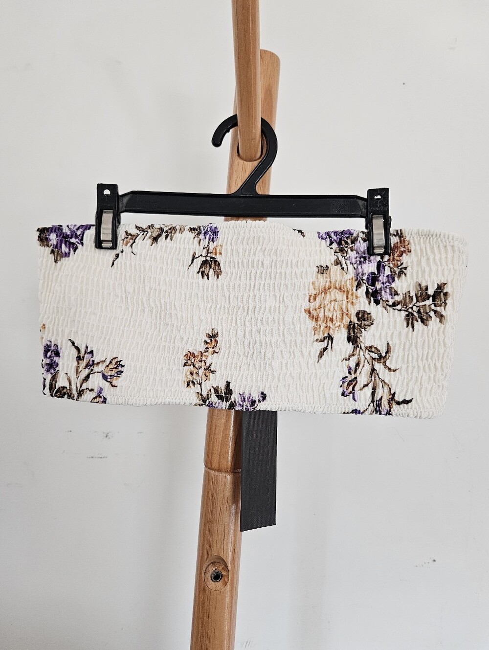 NWT Triangl Bandeau Smocked Bikini Top  White Floral Large